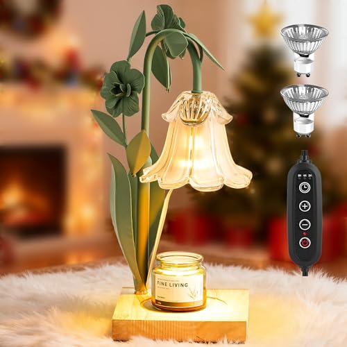 Image of Candle Warmer Lamp with Timer Dimmer, Adjustable Height Flower Candle Lamp Warmer, House Warming Gifts New Home Decor, Mothers Day Birthday Gifts for Women Mom Sister, Wax Melt Warmer for Jar Candles