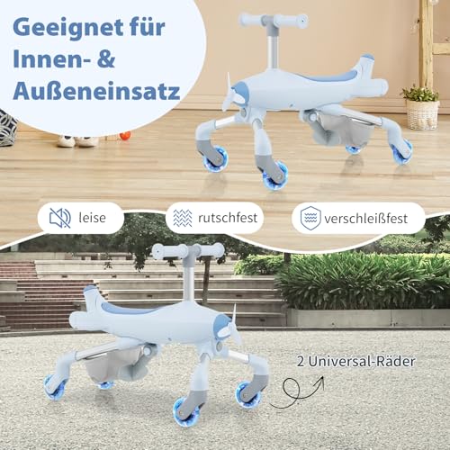 GOPLUS 2 in 1 Schiebeauto & Rutschauto, Dreirad mit verstellbarem Schiebegriff, LED Rädern & Korb hinten, Rutscherfahrzeug im Flugzeugmotiv für Kinder ab 18 Monaten, belastbar bis 50kg (Blau) – Bild 8