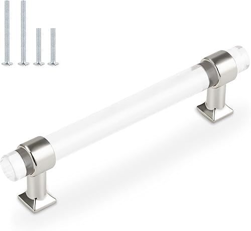 Orger Paquete de 30 tiradores acrílicos para gabinetes de cocina, tiradores de cajones de cocina, tiradores de puerta de armario cromados plateados,