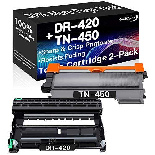 2-Pack Compatible (1x Drum Unit + 1x Toner) DR420 Drum Unit DR-420 and TN420 TN450 Printer Toner Cartridge TN-450 TN-420 Used for Brother MFC-7460DN 7860DW DCP-7060D 7065DN HL-2240/2270, by Go4color
