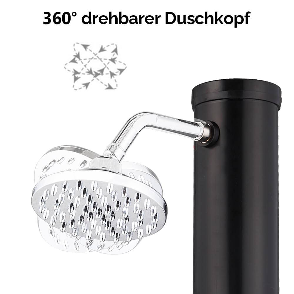 Bonnlo Solardusche Garten 20 Liter, 360° Drehbarer Duschkopf Fußdusche Gartenschlauch Anschluss, Winterfest Warmwasser Gartendusche Aussendusche Solar Garten Pool Strand Outdoor Dusche, Schwarz