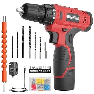Cordless Drill Set,12V Power Drill Set with Battery and Charger, Electric Driver/Drill Bits, 3/8” Keyless Chuck,21+1 Torque Setting, 180 inch-lbs, with LED Electric Drill Set (Red)