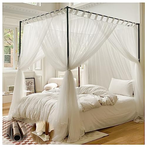 Baldaquin de lit à 4 coins en alliage d'aluminium noir effet bois pour chambre d'adultes
