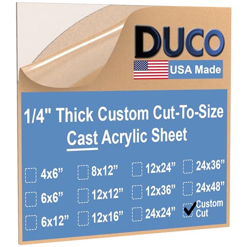 Duco Clear Custom Cut to Size Plexiglass Sheets 1/4 Inch Thick - USA-Made Customized Acrylic Sheets for Replacement Glass Panels, DIY Projects, and More