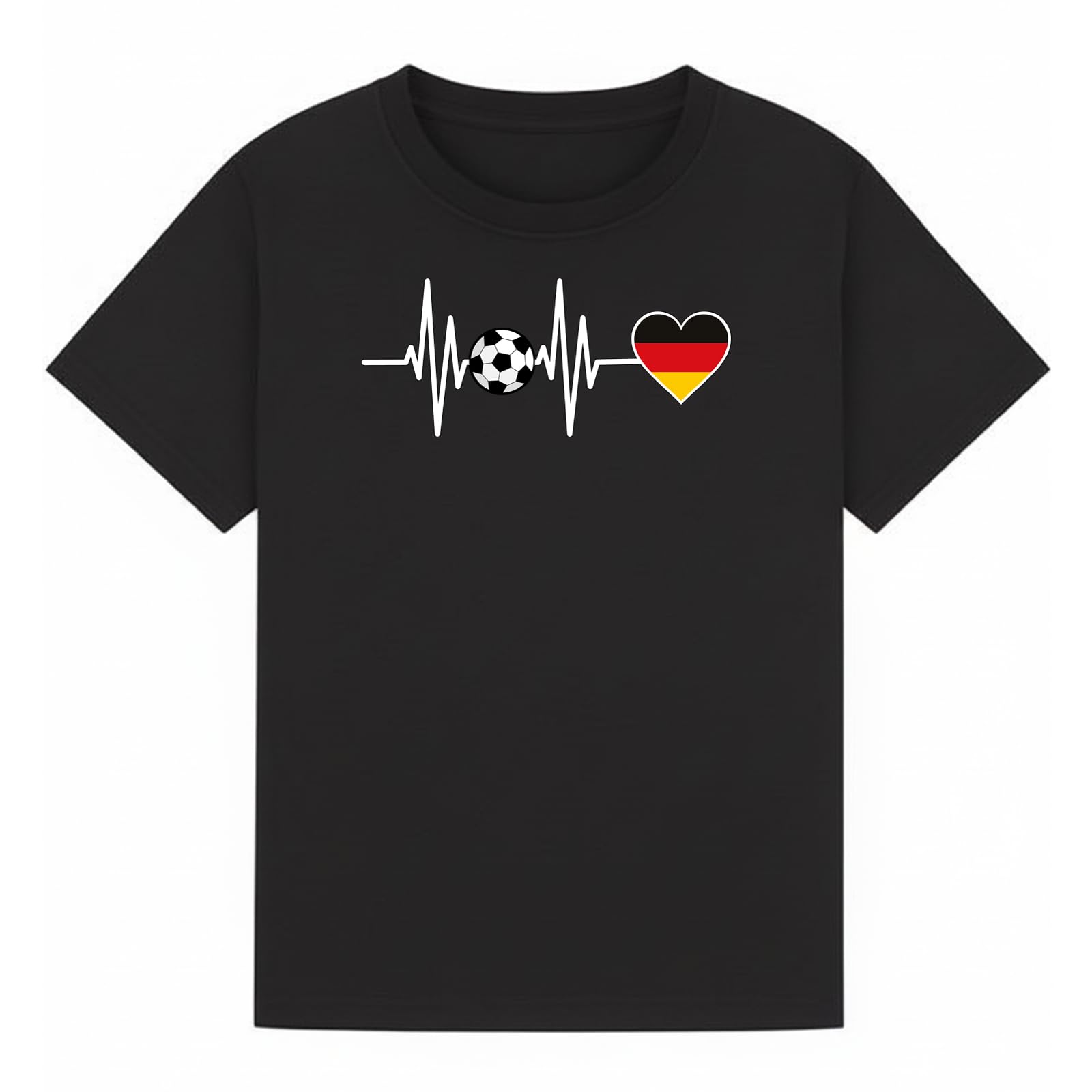 Soccer Football Heartbeat Germany Kids Graphic T-Shirt Tee for Boys and Girls Black 12-13Y