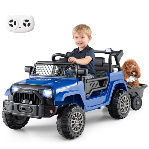 Costzon Ride on Car with Detachable Trailer, 12V Battery Powered Ride on Truck with Parent Remote...