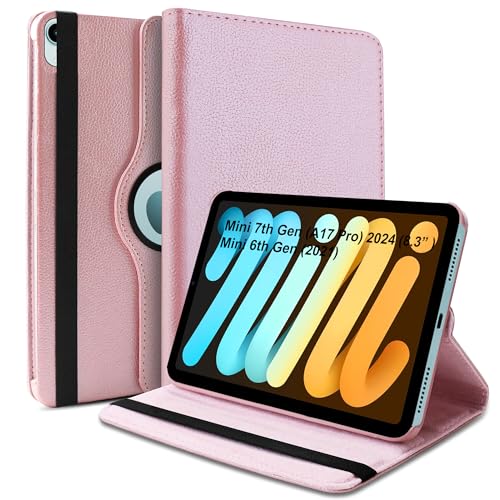 Image of TGK 360 Rotatable Smart Flip Cover for iPad mini 7 Case A17 Pro 2024, iPad mini 7th /6th Generation 8.3 inch (Rose Gold)