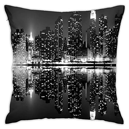 New York Night City Landscape Rise Building Black Square Zippered Cushion Throw Case Pillow Case Cover 18X18 Inch #TOP6