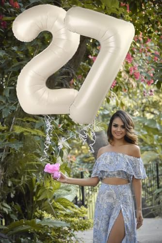 Image of 2 Balloon Numbers Birthday Decorations, 40In Cream Balloons for Men Women | Eye-catching Appearance, Perfect Decorative Centerpieces, Convenient Self-sealing Structure, Widely for Various Occasions