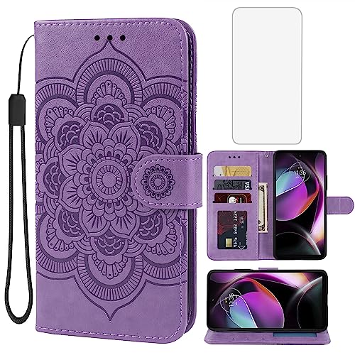 Coque Motorola G 5G 2022 antichoc, étui à rabat violet pour ranger vos cartes