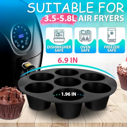 Image of Skytail Silicone Air Fryer Muffin Pan - 7 Cups Regular Cupcake Pan, Non-Stick for Making Cakes, Tart, Bread - Round Pudding Recipe