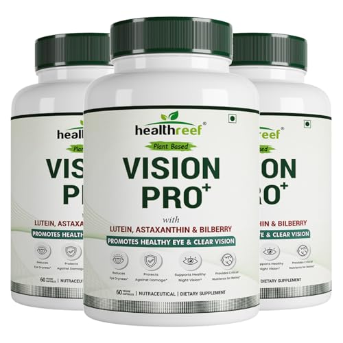 Image of Vision Pro+ Plant-Based Eye Health Supplement | with Lutein, Astaxanthin & Bilberry | Antioxidant Support for Healthy Eyes, Night Vision & Digital Screen Care (Pack of 3)