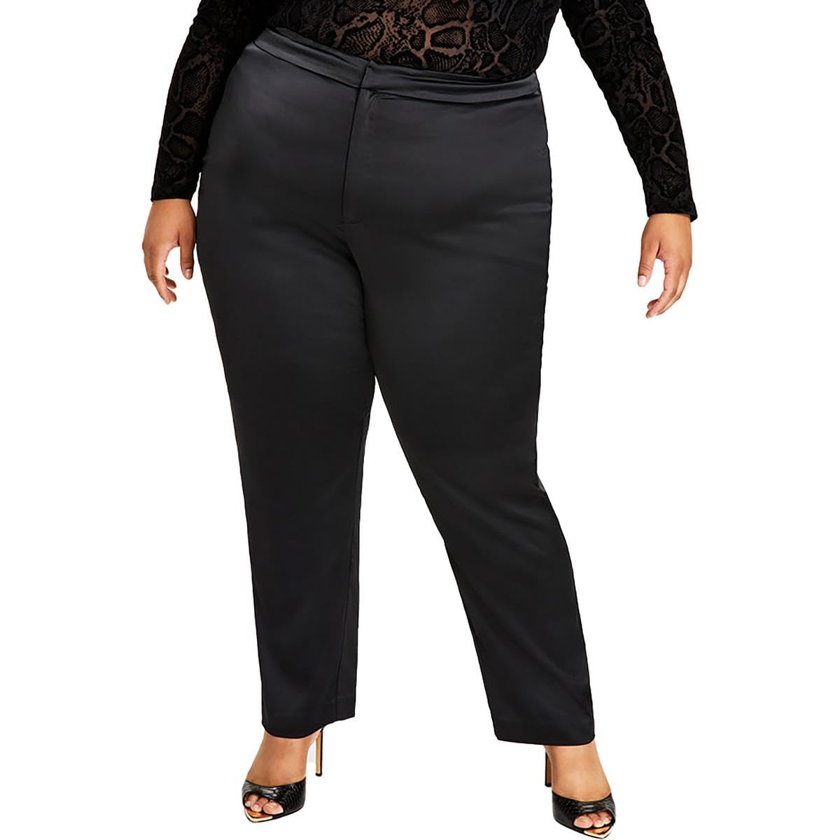 Nina Parker Womens Plus Satin High Rise Straight Leg Pants