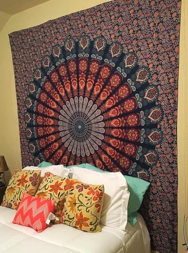 Bless International Handmade Indian hippie Bohemian Psychedelic Peacock Mandala Wall hanging College Dorm Beach Throws Table Cloth Bedding Tapestry (Golden Blue, Twin(54x72Inches)(140x185cms)) Bless International Handmade Indian hippie Bohemian Psychedelic Peacock Mandala Wall hanging College Dorm Beach Throws Table Cloth Bedding Tapestry (Golden Blue, Twin(54x72Inches)(140x185cms))