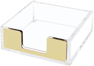 NatSumeBasics Gold Sticky Note Holder Memo Note Pad Holder Dispenser | Fit 3"x3" Post Note, Clear Acrylic Yellow Desk Organizer for Home Office Aesthetic Decor Supplies Accessories