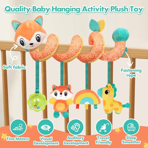 Image of GKDOMS Baby Car Seat Toys Activity Stroller Toy for Boys Girls 0 3 6 9 10 12 Months, Spiral Hanging Plush Toys, Baby Shower Thank You Gifts