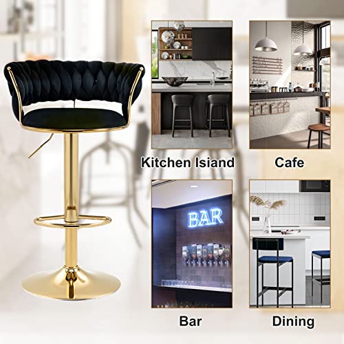 Joreipnm Swivel Bar Stools Set Of 2, Modern Velvet Upholstered Counter Height Barstools With Back & Footrest, Adjustable Gold Bar Chair For Home Bar Dining Room Pub Kitchen Island (Black, Set Of 2) #TOP6