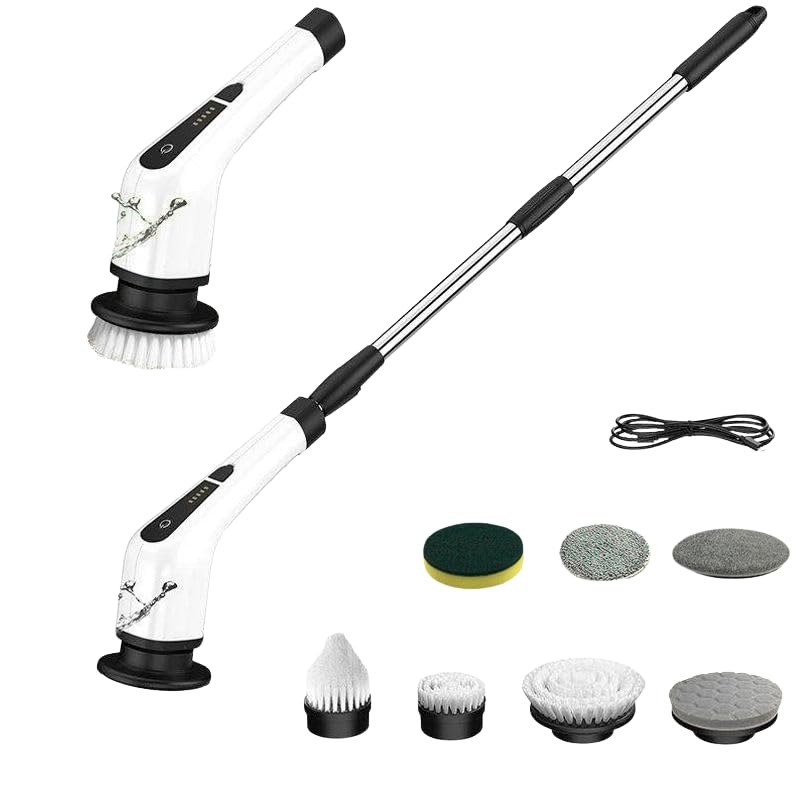 Electric Spin Scrubber, Cordless Bath Tub Power Scrubber with 8 Replaceable Drill Brush Heads, Shower Cleaning Brush with Adjustable Handle for Bathroom, Tile Floor & Car