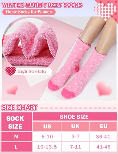 MOGGEI Valentines Day Gifts for Her Fuzzy Socks for Women Galentines Day Gifts Fluffy Thick Warm Winter Soft Cozy Plush Fleece Sleep Home Cabin House Pink Heart Stocking Stuffers 5 Pairs(Pink Heart,M) - Image 4
