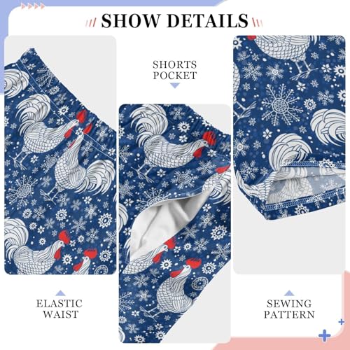 Winter Rooster Snowflake Boys Long Pants Soft Trousers Elastic Waist Kids Lounge Bottoms with Pockets S-XL4