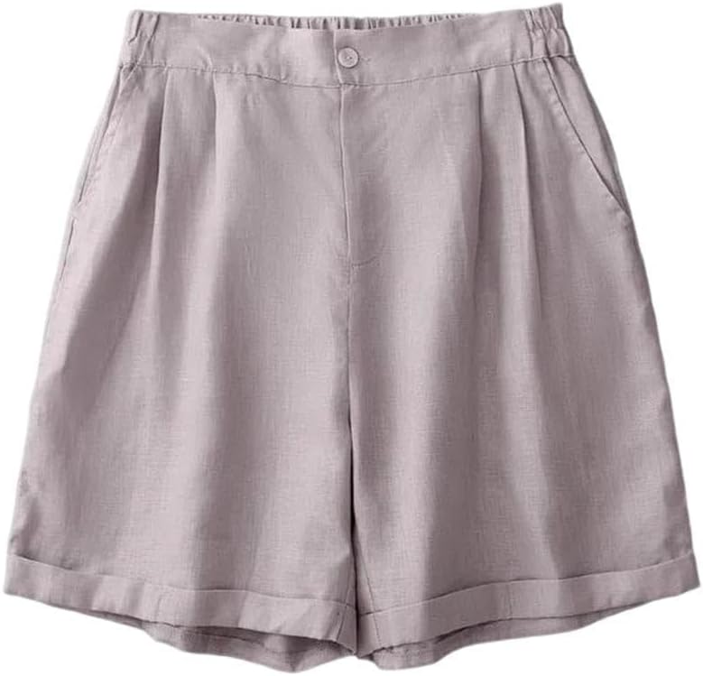 Women Cotton Linen Shorts A-Line Slimming Elastic Waist Breathable Casual Comfortable Pants