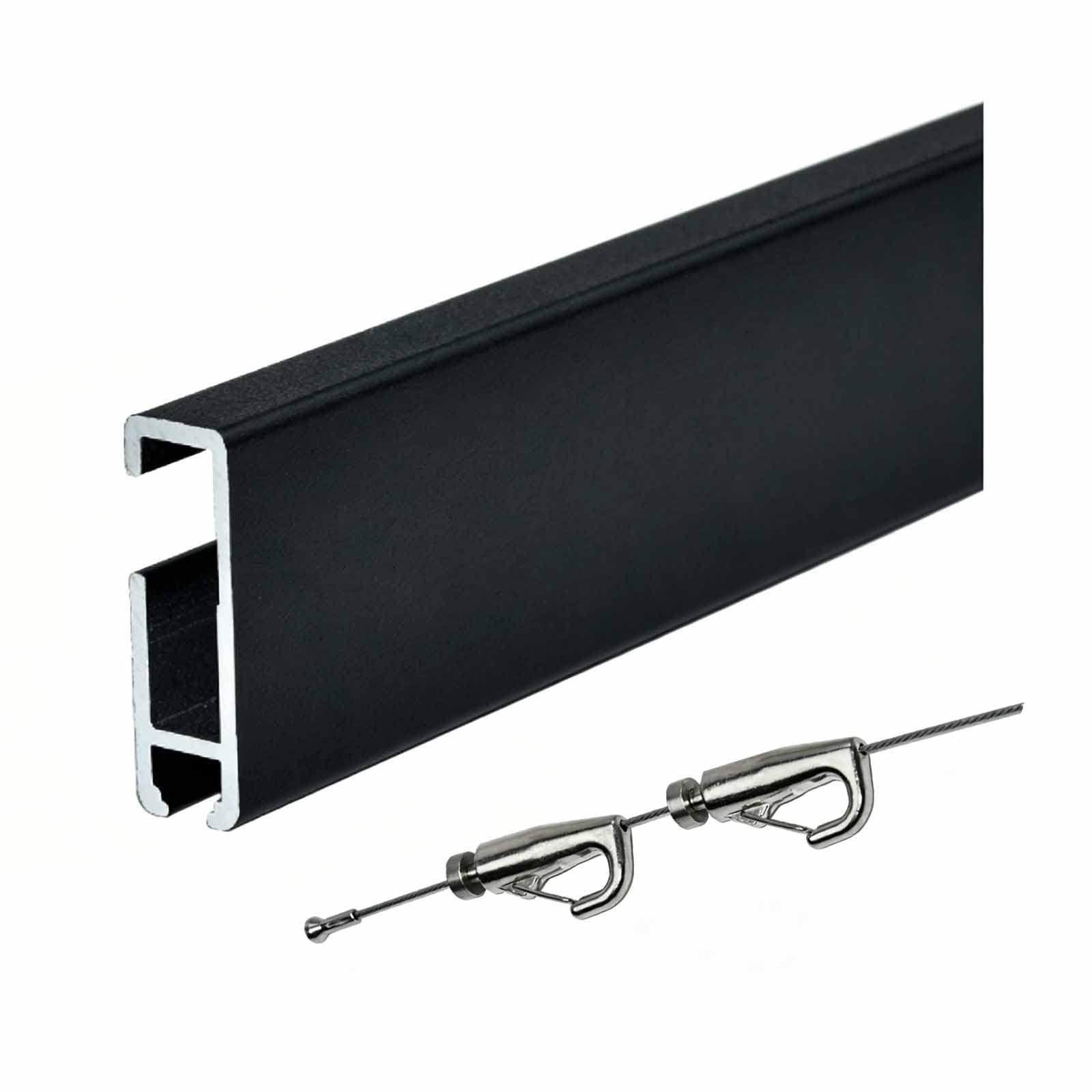 Versatile Wall Hanging Track, Minimalist Artwork Display Rail with 1m Track and 2 Hook, Gallery Style Art Display System for Home Use(Black,150cm)