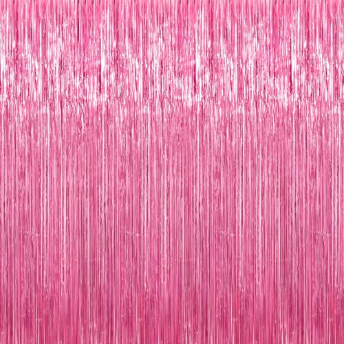 Image of Crosize 7 Pack 3.3 x 9.9 ft Pink Foil Fringe Glitter Curtains Party Decorations, Tinsel Backdrop for Parties, Door Streamers for Birthday, Photo Booth Backdrops, Party Decor