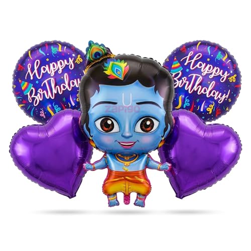Image of Balloonistics Little Krishna Theme Happy Birthday Balloon Bouquet Pack Of 5