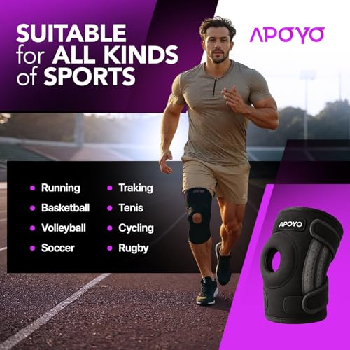 APOYO Knee Brace for Women & Men - Knee Compression Sleeve For Pain Relief, Meniscus Tear, ACL, Arthritis, Joint Pain Relief, with Patella Gel Pad & Side Stabilizers (Large) Purple by APOYO - Image 5