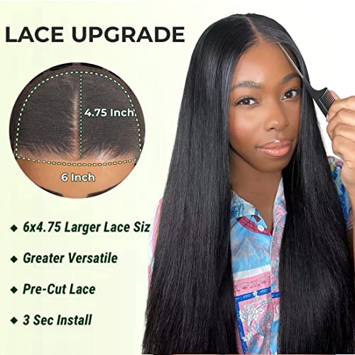 Unice Wear And Go Wig Pre Cut Lace Straight Hair 6X4.5 Transparent Lace Front Wigs Human Hair Glueless Beginners Wig Pre Plucked Breathable Cap 150% Density 24Inch #TOP3