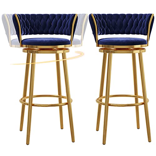Tabourets de bar hauteur comptoir 65cm bleu avec repose-pieds et dossier