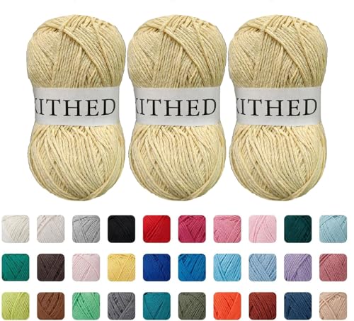 Image of Cotton Yarn，10.5oz，526yard，3 Pack ，Soft Yarn for Crocheting and Knitting (21 Butter Yellow)