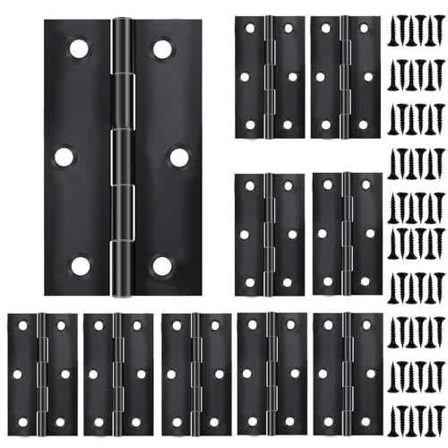 10 PCS Door Hinges 3 Inch (75mm) Matt Black Door Hinges for Small Wood Doors Hinges with 60 Pcs Screws for Light Wooden Gate Windows Closet Drawer Boxes