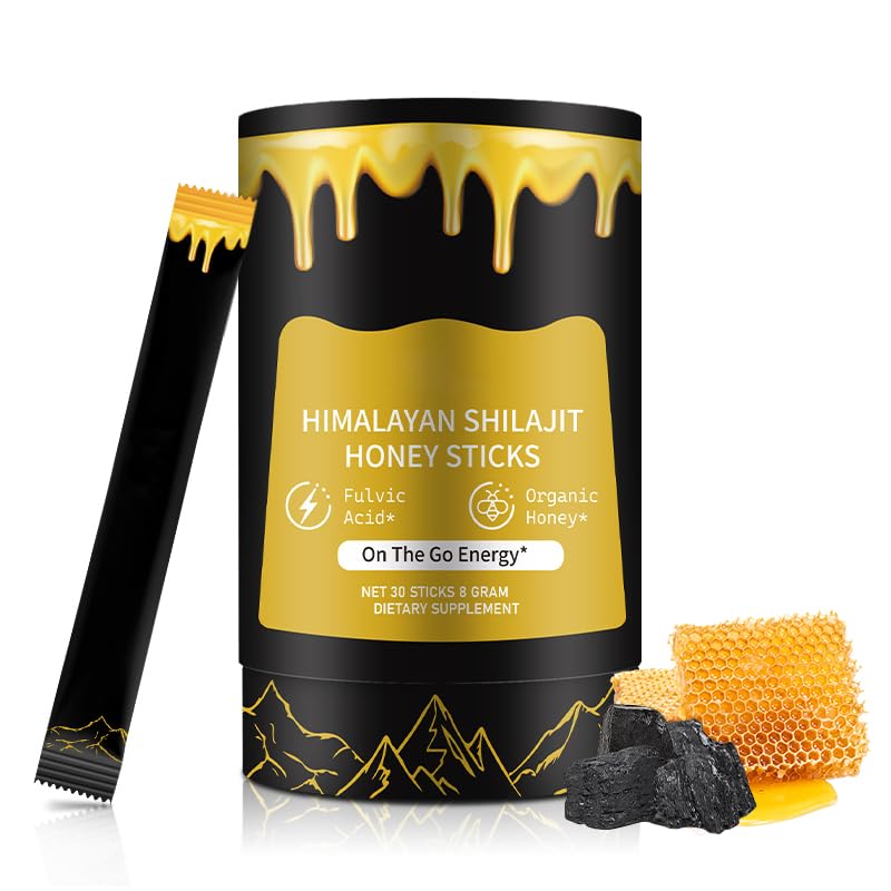 Palitos de miel Shilajit del Himalaya, palito de miel Shilajit para hombres, resina pura del Himalaya con azafrán orgánico, 30 barras para aumentar