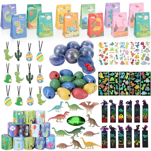 Zaxiva 90 peças brinquedos de festa a granel, enchimento ananás aniversário infantil, dinossauro aniversário presente de festa com sacos de presente tatuagens crianças, presente de páscoa, Halloween