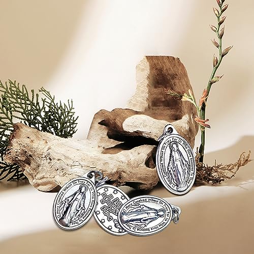 Milagrosa Medal Bulk Pack of 10,1"Silver Milagrosa Medals Catholic Pendant for Women Necklace & Rosary Necklace,Religious Virgin Mary Cross Charms for Bracelets,Blessed Mother Medal Pray Necklace4