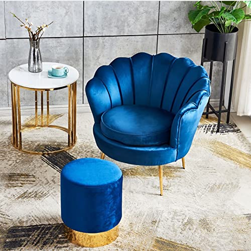 Tabouret ottoman rond en velours vert avec bordure dorée pour salon - 4