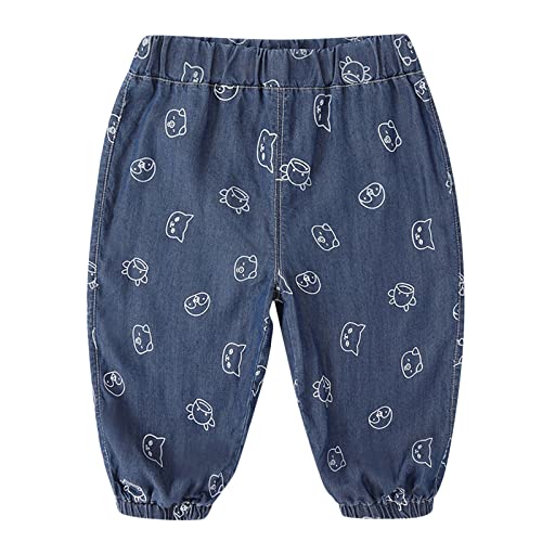 Calça jeans infantil infantil com estampa de animais fofos, calças de moletom de algodão confortávei