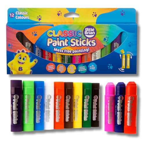 Little Brian Paint Sticks For Kids - 12 Pack Assorted Colours - Mess-Free Easy Clean Up Fast Drying Action Vibrant Colours Multi-Surface Twist & Paint