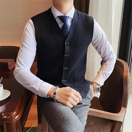 Men's Vest V-Neck Sleeveless Knitted Cardigan Solid Thickened Knitted Sweater3