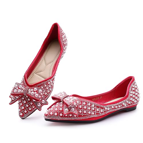 Image of Flats Shoes Women Rhinestone Square Fashion Ballet Flats Wedding Flats for Women Comfortable Slip on Low Heel Dress Shoes