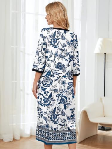 Image of PITINAN Moo Moo Nightgown House Dress Zip up Robes for Women Long Lounge Dress House Coat Women S-3XL