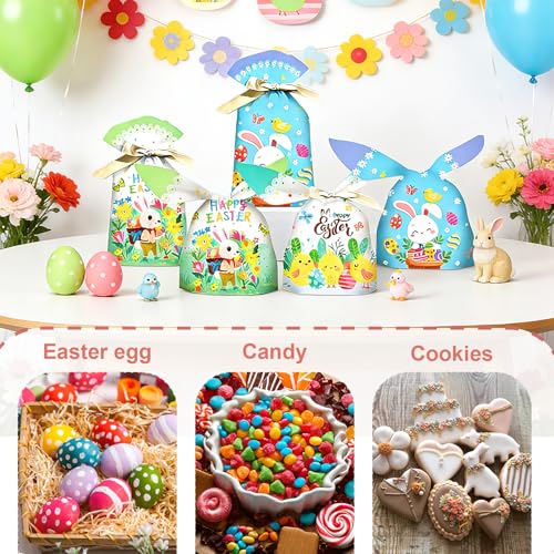 100 Stück Osterhasen Tüten, Geschenktüten Ostern, Ostertüten zum Befüllen, Eierfarben Ostern Osternest Füllung, Schön Hasenohren Süßigkeiten Tüten Partytüten Kindergeburtstag Ostergeschenke Kinder