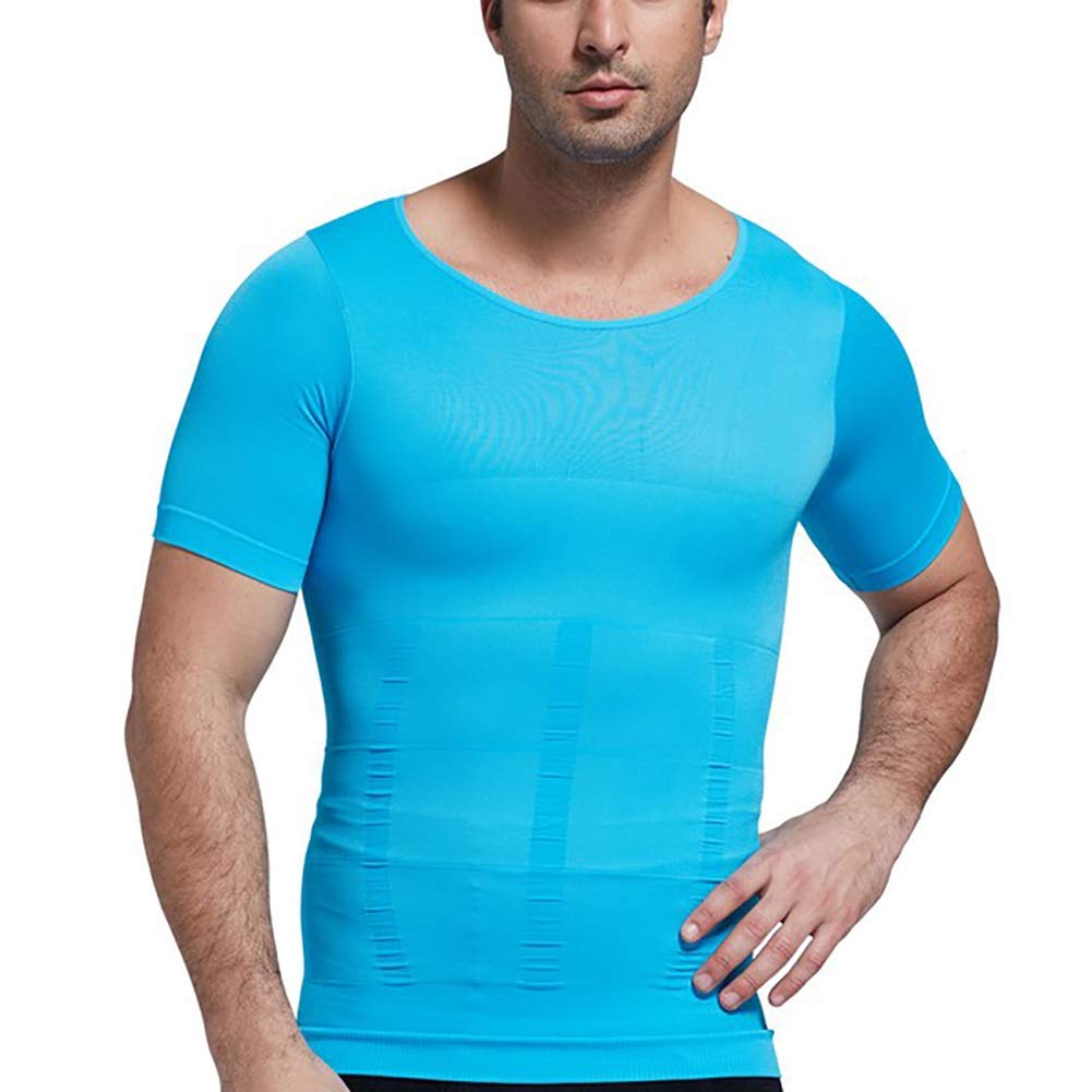 G&F Męska modelująca sylwetkę kompresyjna ukrywa brzuch piwo z krótkim rękawem bielizna modelująca brzuch kontrola elastyczna (kolor: Niebieski, rozmiar: XL)