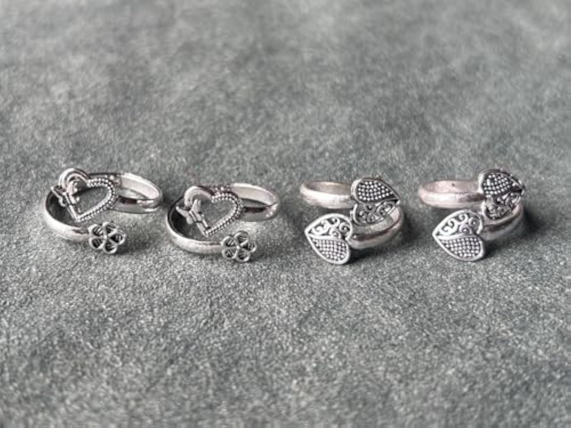 Women's Adjustable Metal Plated Fancy Toe Ring Combo Set of 2