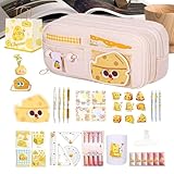 Estuche para lápices con accesorios, organizador de almacenamiento con 10 compartimentos, gran capacidad, estuche para lápices para niñas, para rotuladores, gomas de borrar, niños, estudiantes