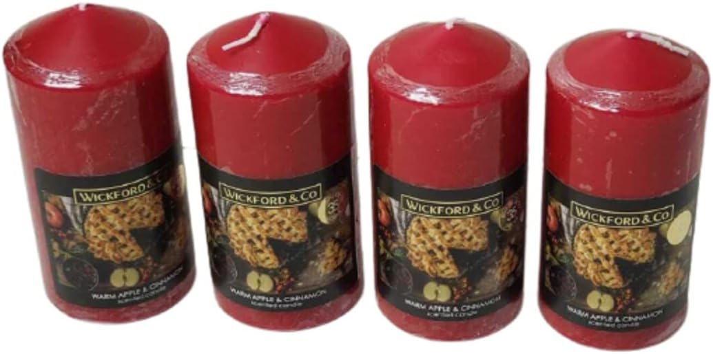 Wickford &Co Scented Candle in Pillar Shaped Pack of 4 Assorted Candles (Warm Apple & Cinnamon