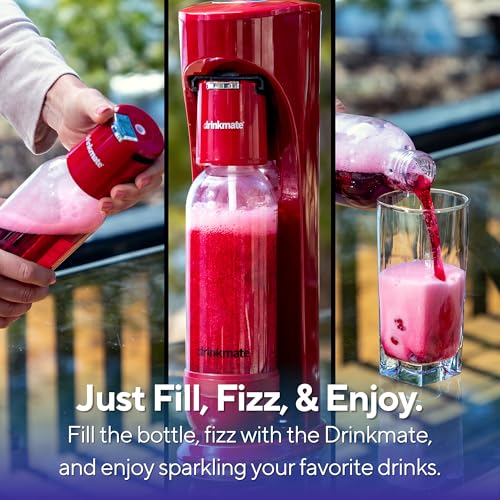 Image of Drinkmate OmniFizz Sparkling Water Maker & Soda Streaming Machine | Carbonates Any Drink | SPECIAL BUNDLE | Includes 60L CO2 Cartridge + Two BPA-Free Bottles (Royal Red)