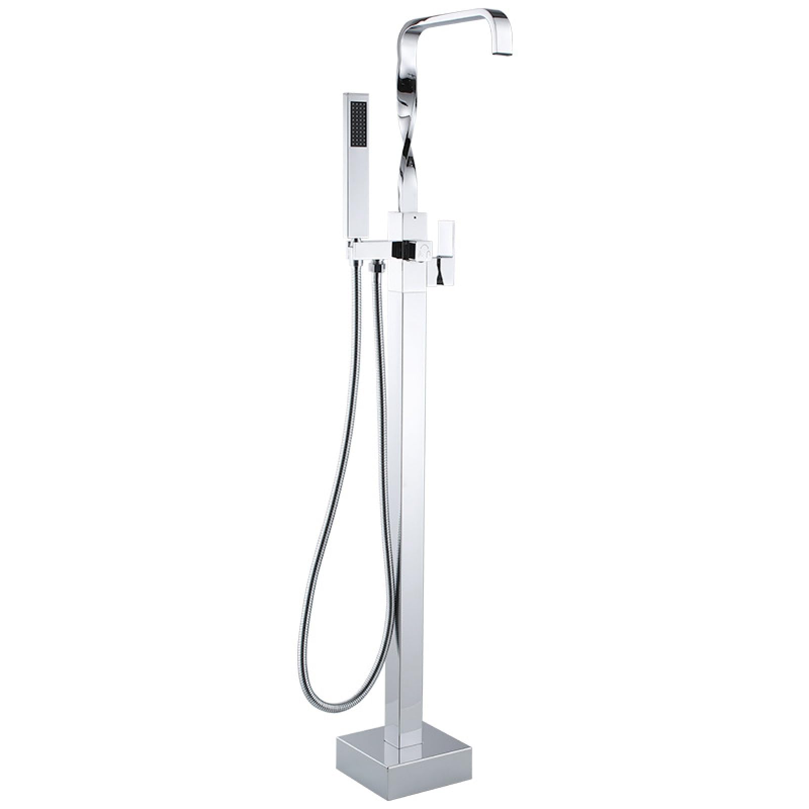 BHGFYXBS Freestanding Bathtub Faucet,Free Standing Brass Bath Mixer Taps,Mixer Tap Hot And Cold Freestanding,With Hand Shower,360 Degree Swivel Standing Mixer Taps For Bathroom,Go,Chrome