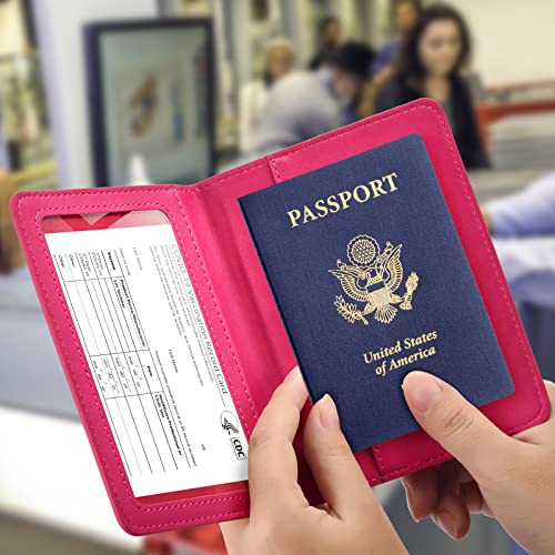 Image of Passport and Vaccine Card Holder Combo, with Slot, Wallet, Cover, Case, for Women Men(AD-Rose Red)